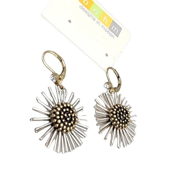 Born Daisy Gold and Silver Tone Flower Earrings - Picture 4 of 4